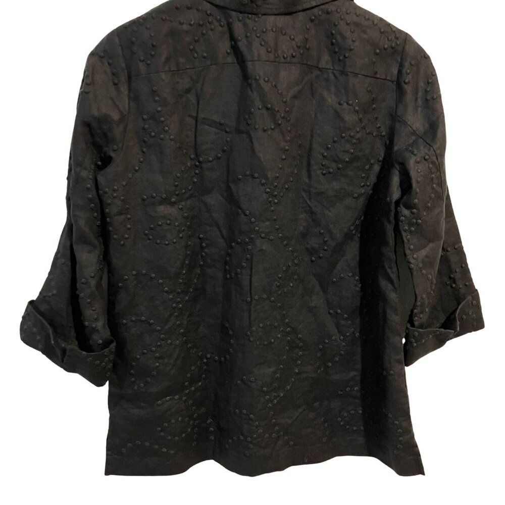 Jones New York Signature Black Linen Textured Shirt (Petite P/M) - Picture 3 of 9